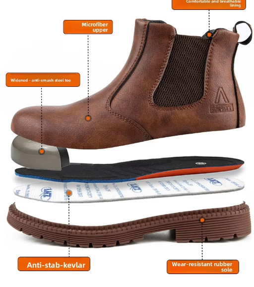 Men's Steel Toe Anti-Smashing Anti-Puncture Microfiber Leather Durable Lightweight Comfortable Breathable Safety Shoes