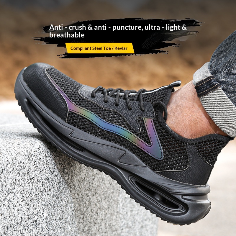 Men's Summer Work Safety Shoes Low Top Breathable Odor-Resistant Steel Cap Anti-Smash Anti-Puncture Ultra-Lightweight