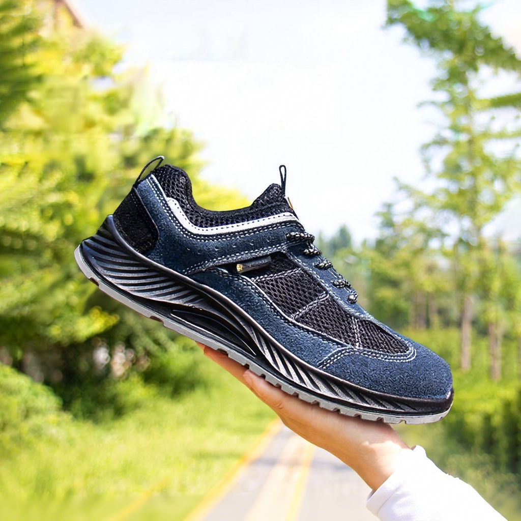 Mens Impact Resistant Safety Shoes Round Toe Puncture Proof Suede Mesh Work Footwear for Construction