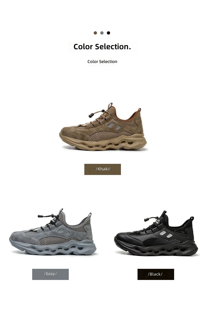 Men Steel Toe Safety Shoes Crush Resistant Puncture Proof Suede Mesh Upper EVA Sole Lightweight Construction Summer