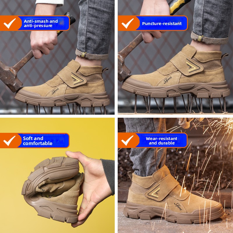 Men's High-Top Safety Work Shoes Steel Toe for Midsole Anti-Smash Anti-Puncture Comfortable Labor Protection