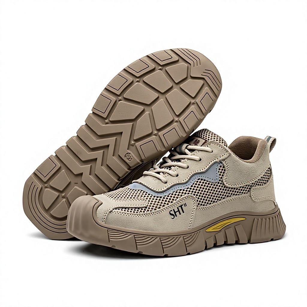 Men's Suede Leather & Canvas Safety Shoes with Widened Steel Toe Rubber Outsole Abrasion-Resistant for Construction Industry