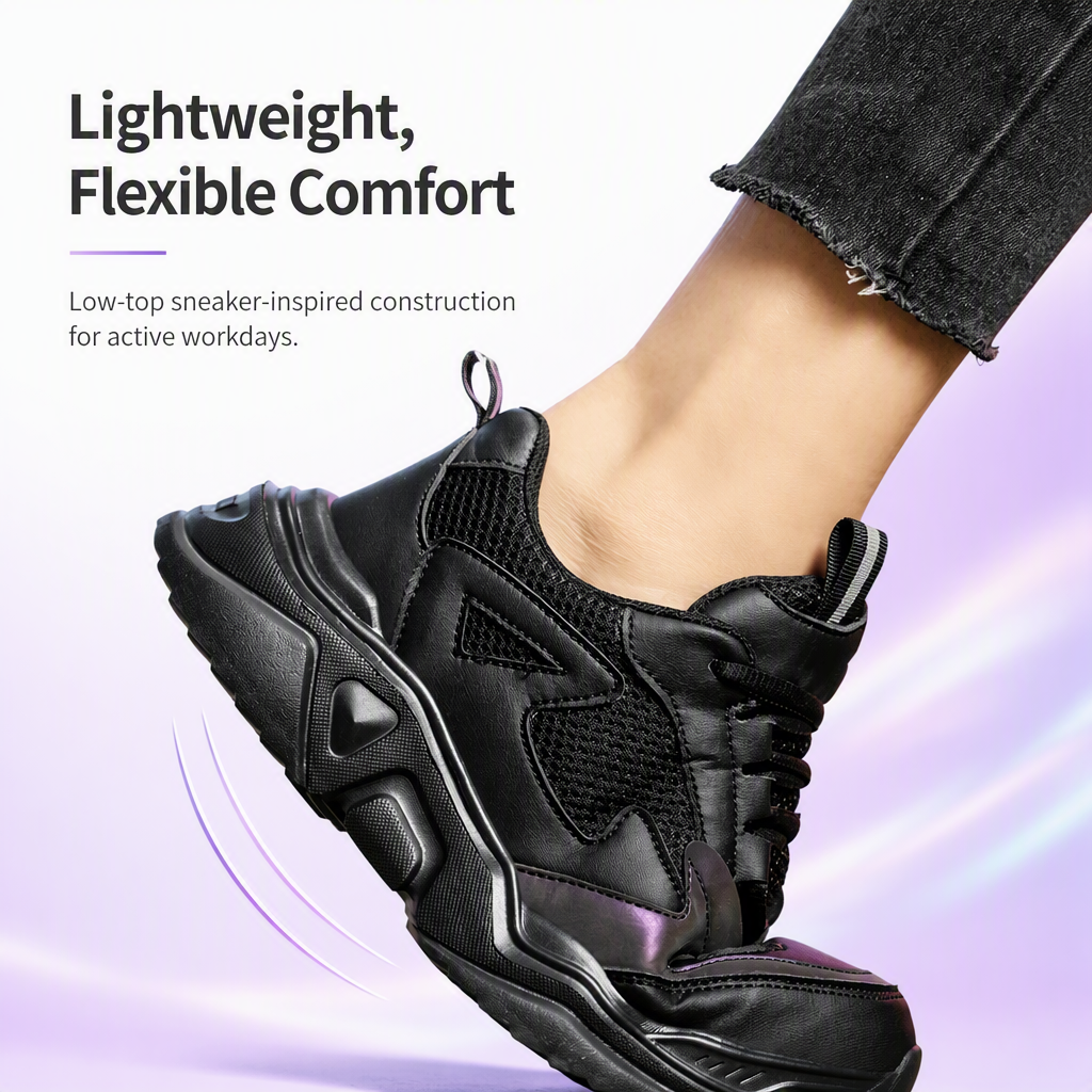 Women's Safety Shoes Steel Toe Low-top Microfiber Mesh Upper Offering Impact Puncture Resistance Lightweight Comfortable