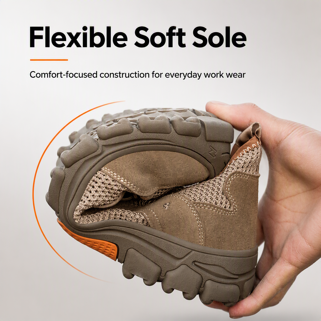 Mens Womens Summer Work Shoes Breathable Deodorizing Lightweight Soft Sole Steel Head Puncture-proof Cowhide Mesh Upper