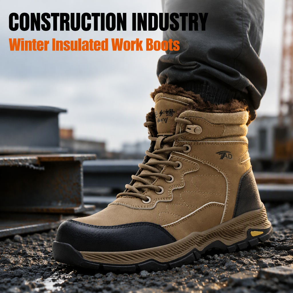 New Winter Men's High-Top Safety Shoes Microfiber Leather Crush-Resistant Puncture-Proof Waterproof Non-Slip Insulated