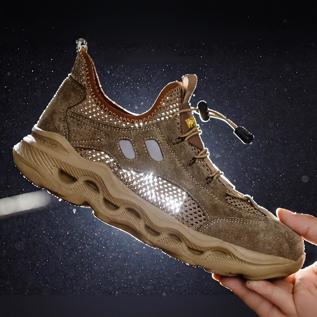 Men Steel Toe Safety Shoes Crush Resistant Puncture Proof Suede Mesh Upper EVA Sole Lightweight Construction Summer