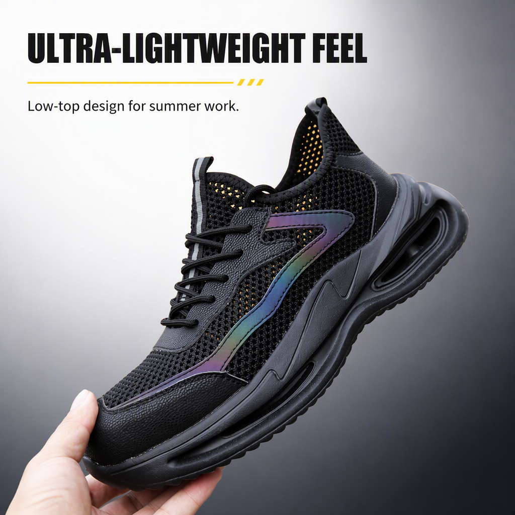 Men's Summer Work Safety Shoes Low Top Breathable Odor-Resistant Steel Cap Anti-Smash Anti-Puncture Ultra-Lightweight