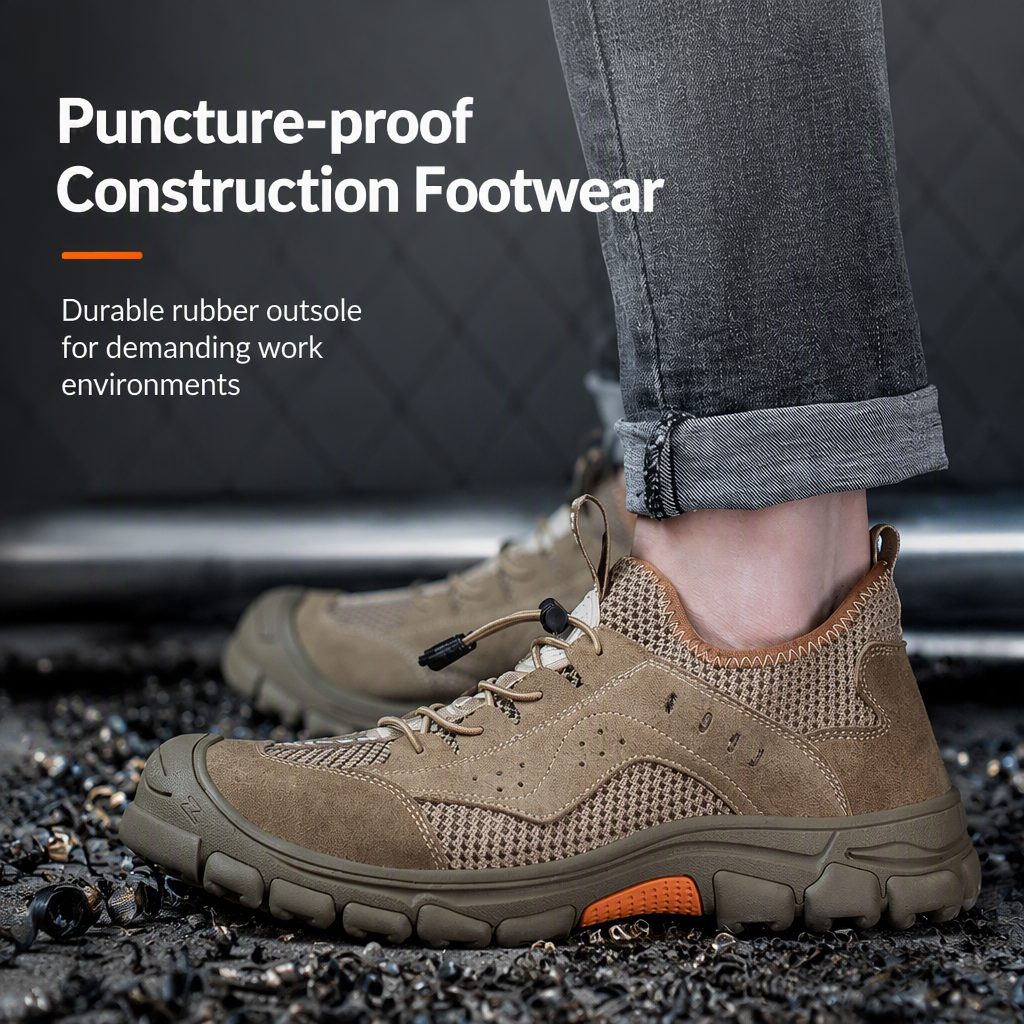 Mens Womens Summer Work Shoes Breathable Deodorizing Lightweight Soft Sole Steel Head Puncture-proof Cowhide Mesh Upper