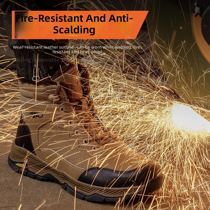 New Winter Men's High-Top Safety Shoes Microfiber Leather Crush-Resistant Puncture-Proof Waterproof Non-Slip Insulated