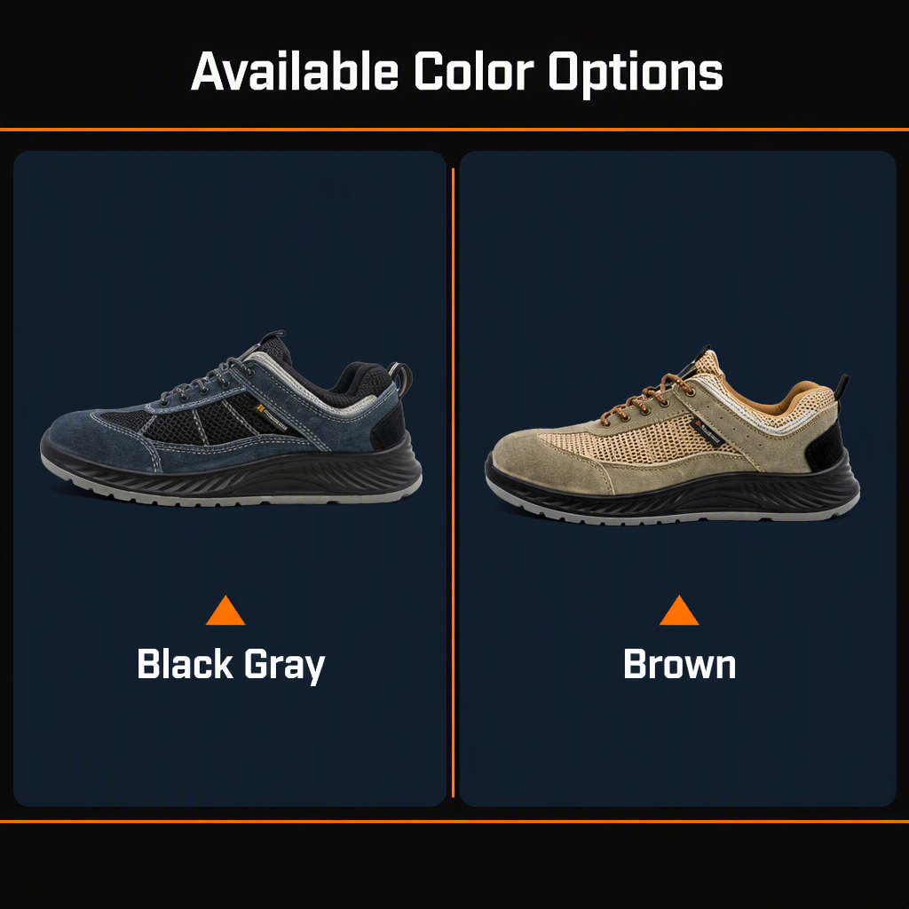 Mens Impact Resistant Safety Shoes Round Toe Puncture Proof Suede Mesh Work Footwear for Construction