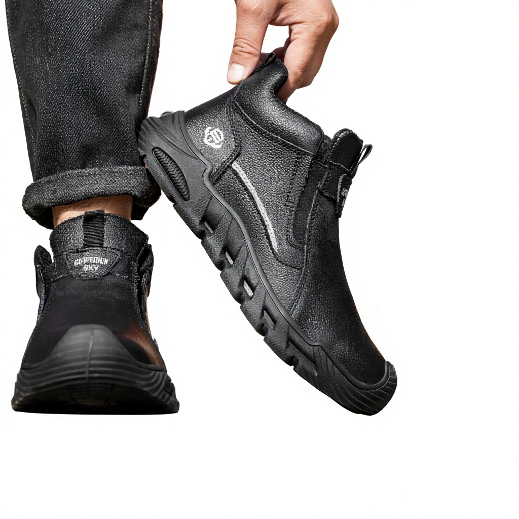 Waterproof Cowhide Upper Safety Shoes Electrician's Insulated Boots Crush-Resistant Rubber Outsole Plastic Toe Cap Men's Welding