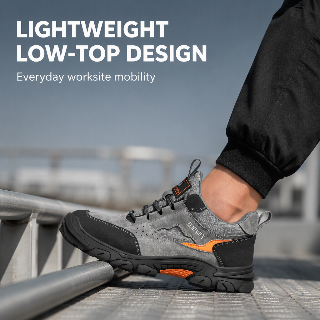 Men's Safety Shoes Puncture-proof Cowhide Upper Plastic Toe Cap Lightweight Low-top for Construction Sites