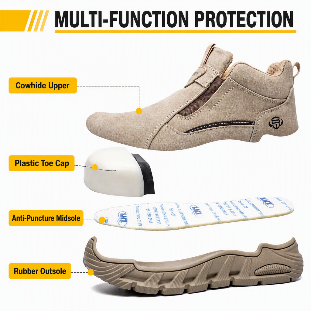 Waterproof Cowhide Upper Safety Shoes Electrician's Insulated Boots Crush-Resistant Rubber Outsole Plastic Toe Cap Men's Welding