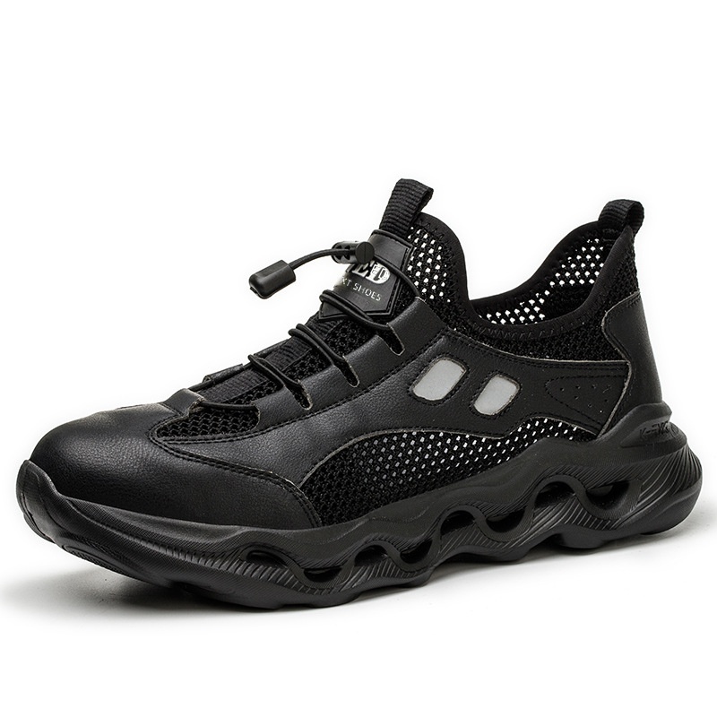 Men Steel Toe Safety Shoes Crush Resistant Puncture Proof Suede Mesh Upper EVA Sole Lightweight Construction Summer