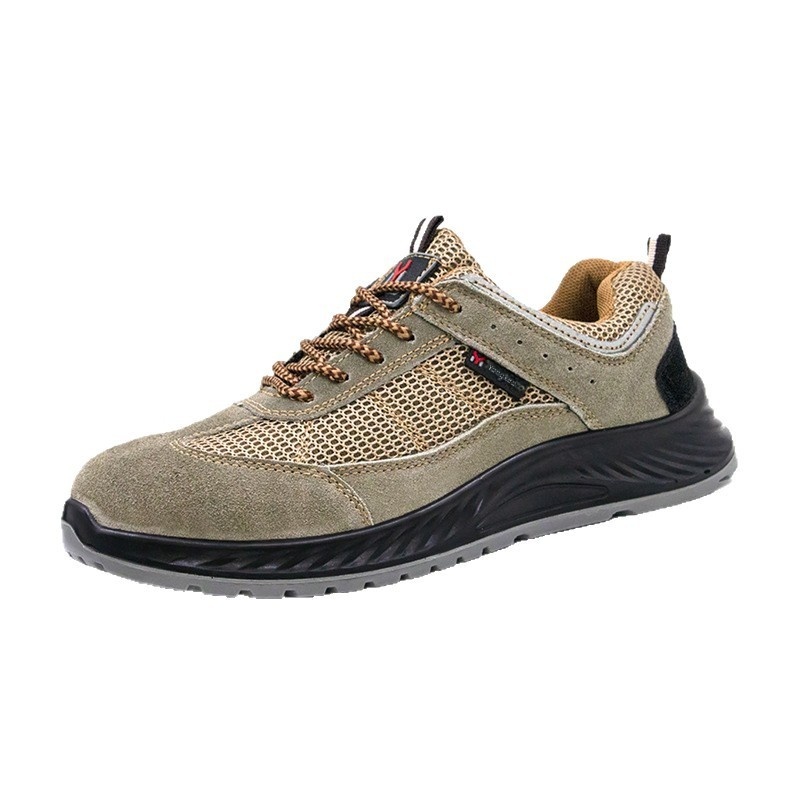 Men's Impact Resistant Safety Shoes Round Toe Puncture Proof Suede Mesh Work Footwear