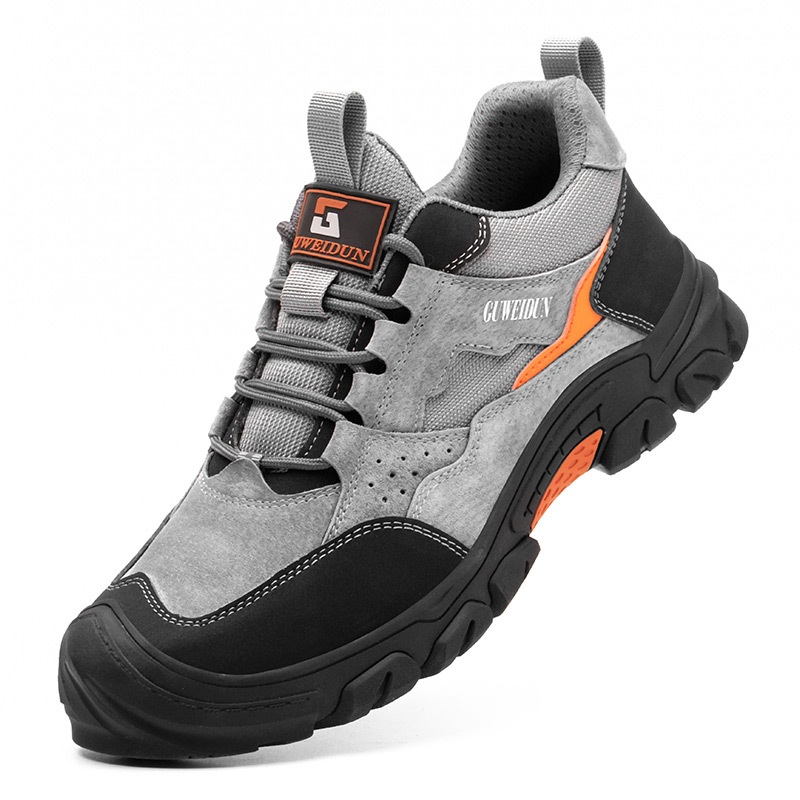Men's Safety Shoes Puncture-proof Cowhide Upper Plastic Toe Cap Lightweight Low-top for Construction Sites