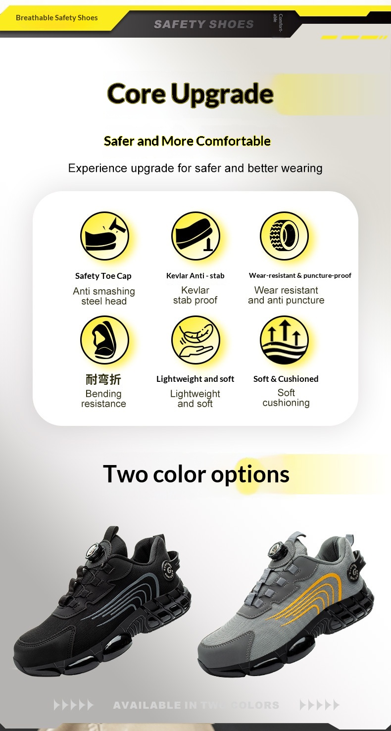 Men's Low Top Steel Toe Cap Safety Shoes with for Upper Anti-smash Anti-puncture Breathable & Comfortable Work Shoes