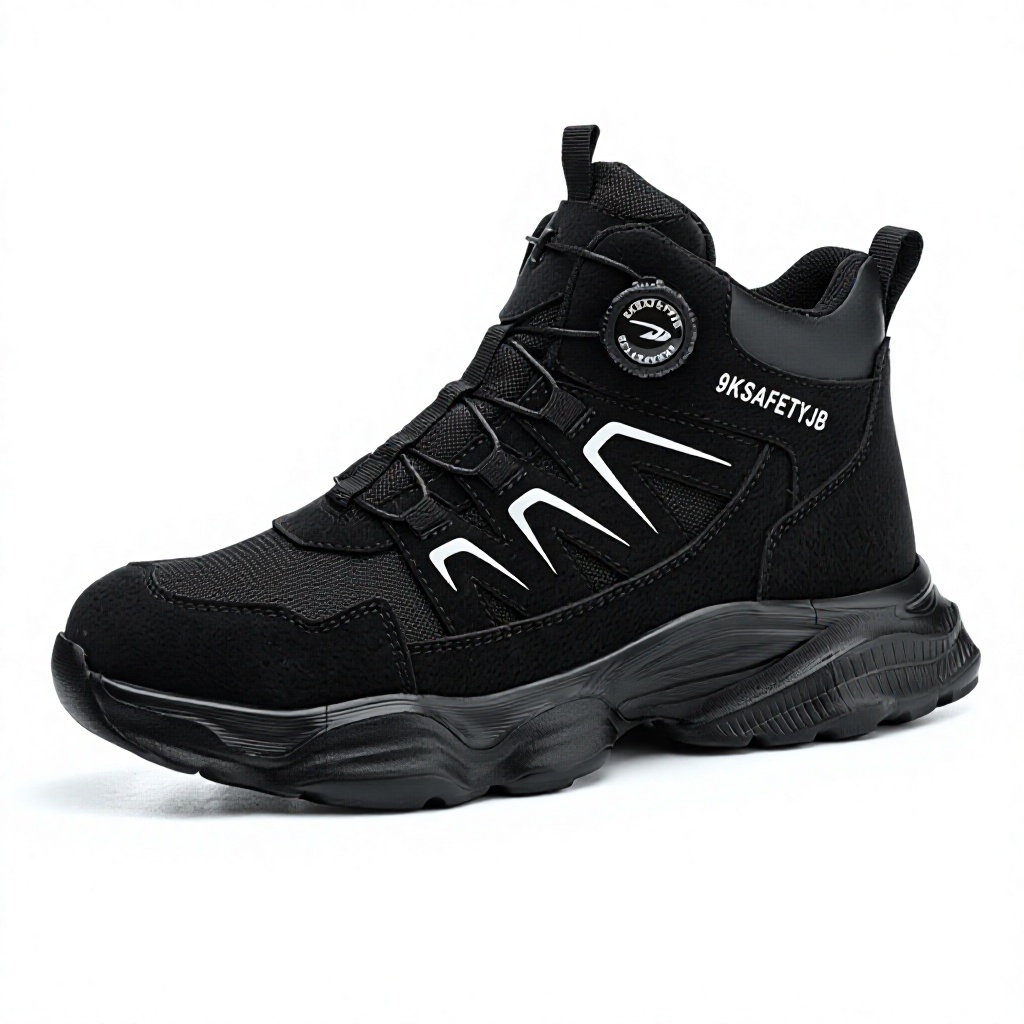 Men's High Top Steel Toe Cap Safety Shoes Puncture-Proof Microfiber Rubber Outsole