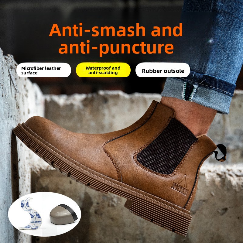 Men's Steel Toe Anti-Smashing Anti-Puncture Microfiber Leather Durable Lightweight Comfortable Breathable Safety Shoes