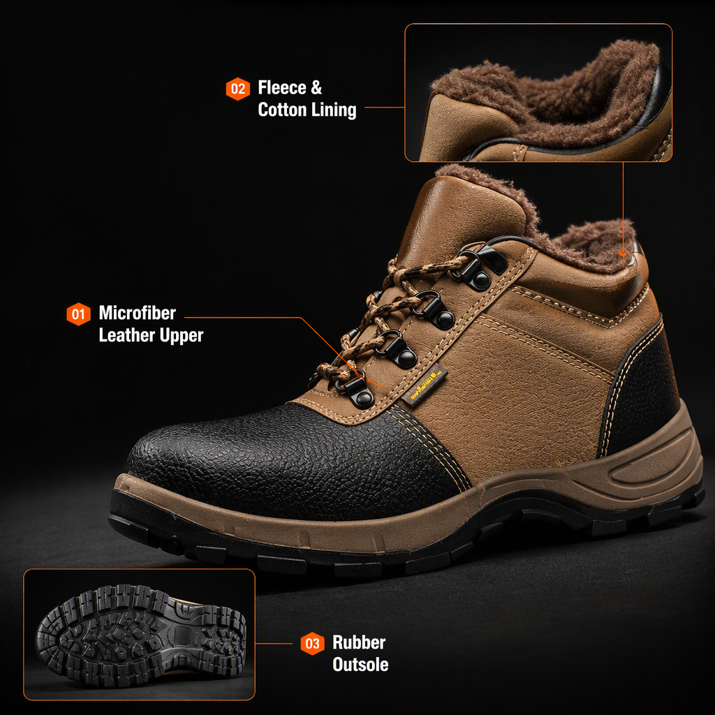 New Winter Men's High-Top Safety Shoes Microfiber Leather Crush-Resistant Puncture-Proof Waterproof Non-Slip Insulated