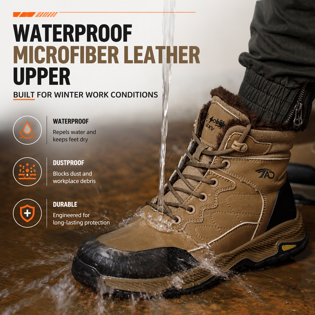 New Winter Men's High-Top Safety Shoes Microfiber Leather Crush-Resistant Puncture-Proof Waterproof Non-Slip Insulated
