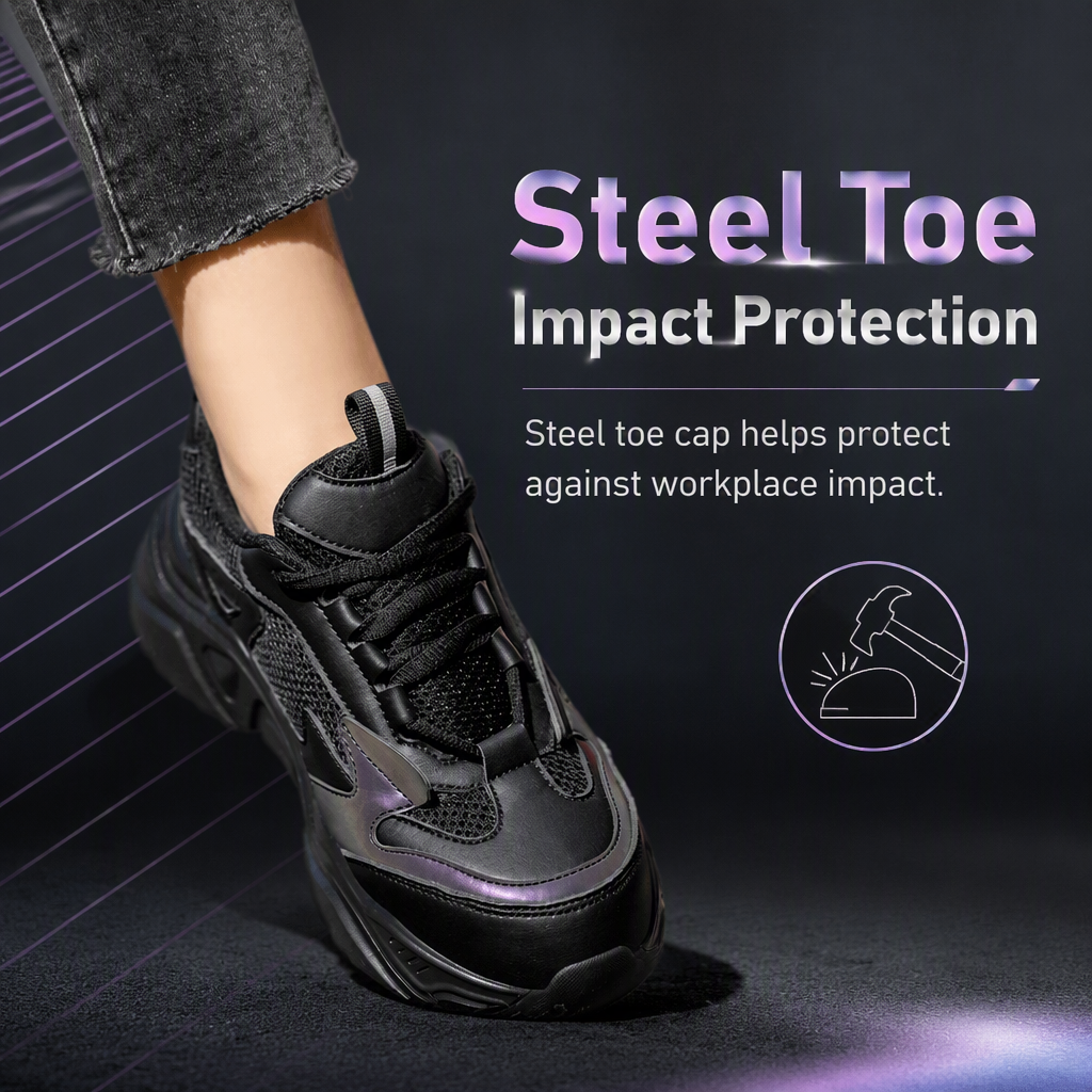 Women's Safety Shoes Steel Toe Low-top Microfiber Mesh Upper Offering Impact Puncture Resistance Lightweight Comfortable