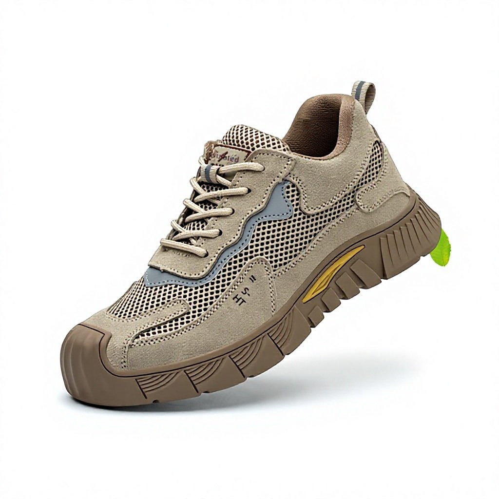 Men's Suede Leather & Canvas Safety Shoes with Widened Steel Toe Rubber Outsole Abrasion-Resistant for Construction Industry