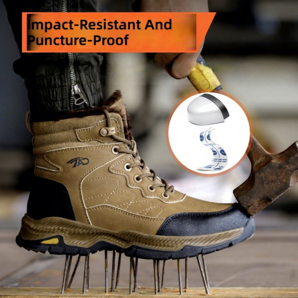 New Winter Men's High-Top Safety Shoes Microfiber Leather Crush-Resistant Puncture-Proof Waterproof Non-Slip Insulated