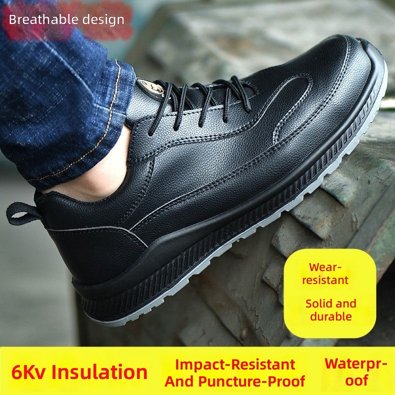 Men's Electrical Insulating Safety Shoes Plastic Steel Toe Cap Microfiber Upper Polyurethane Outsole Lightweight Impact Puncture