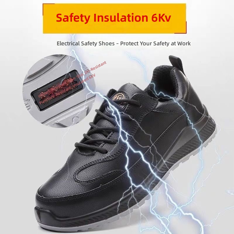 Men's Electrical Insulating Safety Shoes Plastic Steel Toe Cap Microfiber Upper Polyurethane Outsole Lightweight Impact Puncture