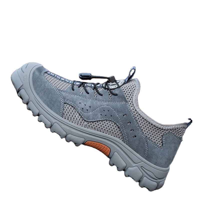 Mens Womens Summer Work Shoes Breathable Deodorizing Lightweight Soft Sole Steel Head Puncture-proof Cowhide Mesh Upper