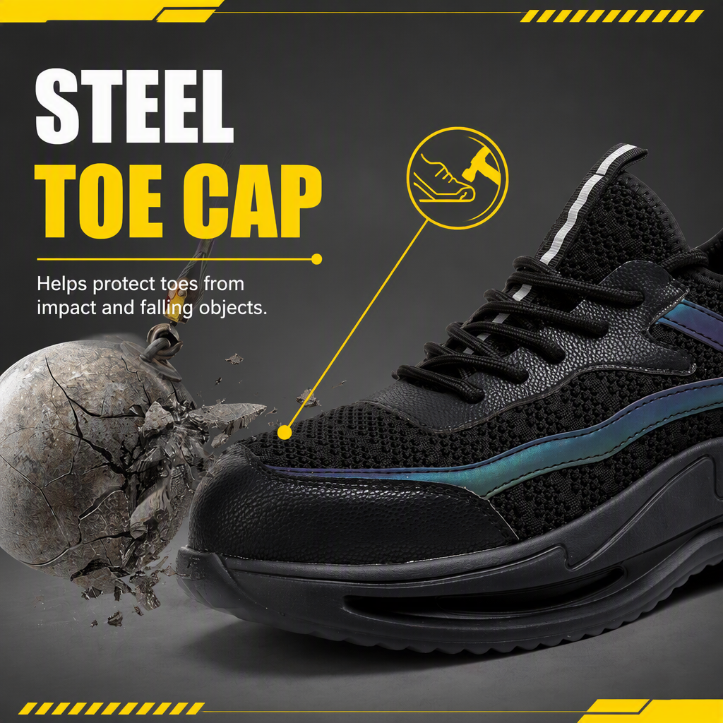 Men's Summer Work Safety Shoes Low Top Breathable Odor-Resistant Steel Cap Anti-Smash Anti-Puncture Ultra-Lightweight