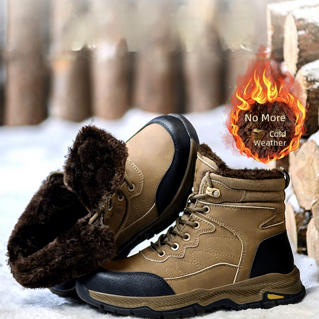 New Winter Men's High-Top Safety Shoes Microfiber Leather Crush-Resistant Puncture-Proof Waterproof Non-Slip Insulated