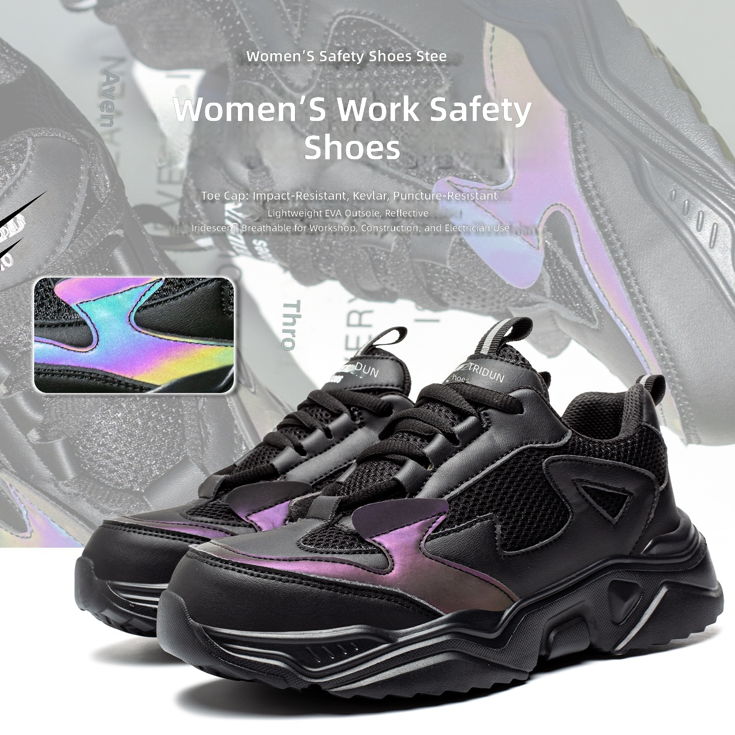 Women's Safety Shoes Steel Toe Low-top Microfiber Mesh Upper Offering Impact Puncture Resistance Lightweight Comfortable