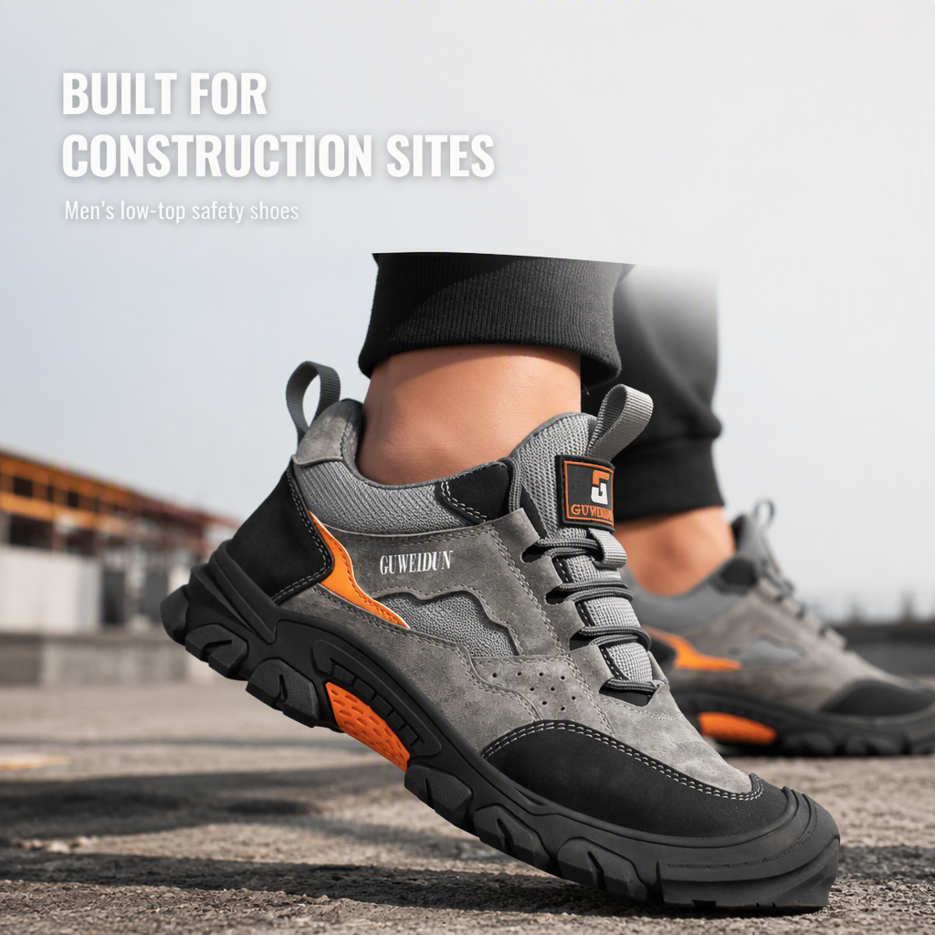 Men's Safety Shoes Puncture-proof Cowhide Upper Plastic Toe Cap Lightweight Low-top for Construction Sites