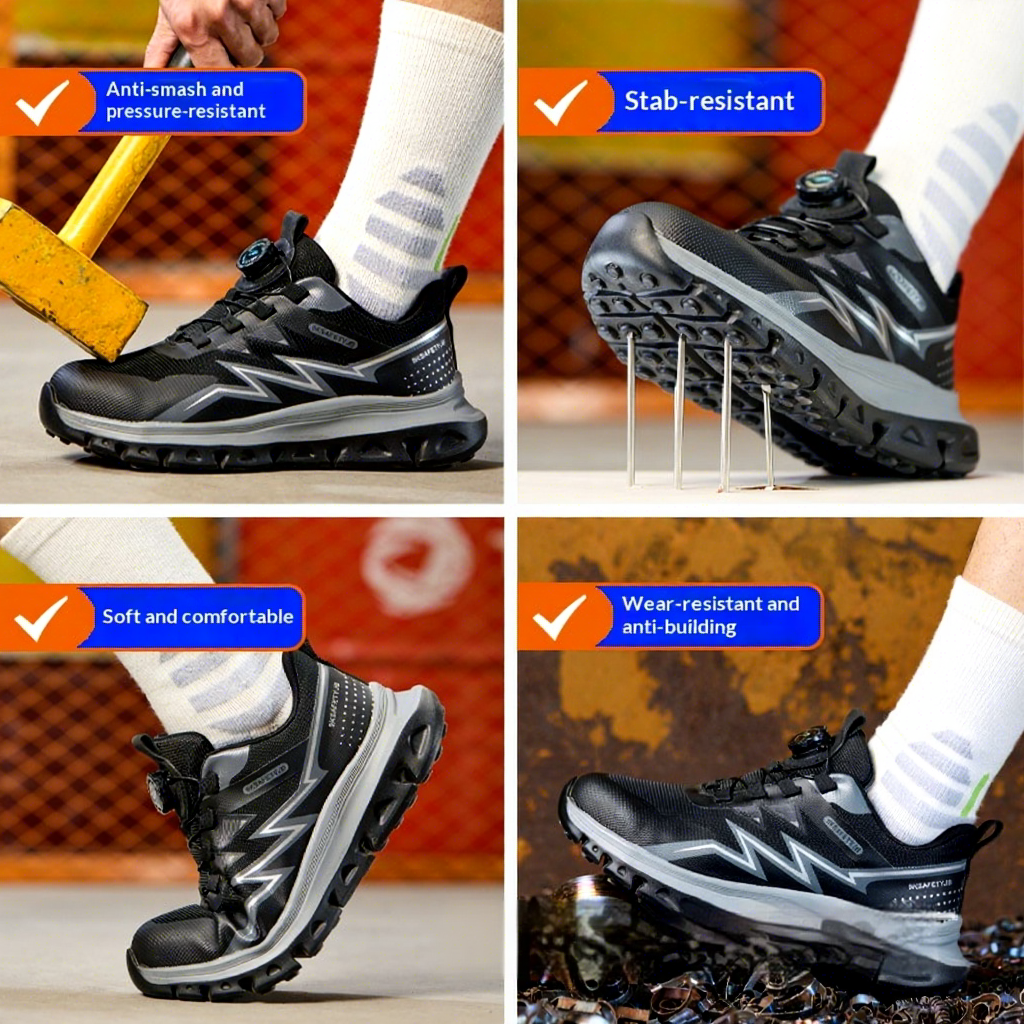 Men's Safety Shoes Ladle Head Toe-Resistant Puncture-Proof Lightweight Flying Mesh Upper Rubber-Plastic Sole Durable All-Day