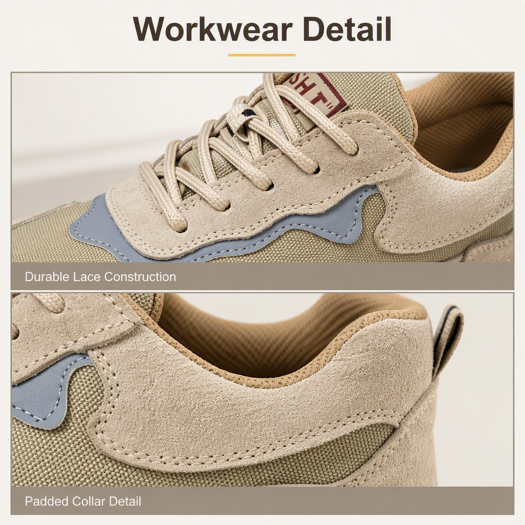 Men's Suede Leather & Canvas Safety Shoes with Widened Steel Toe Rubber Outsole Abrasion-Resistant for Construction Industry