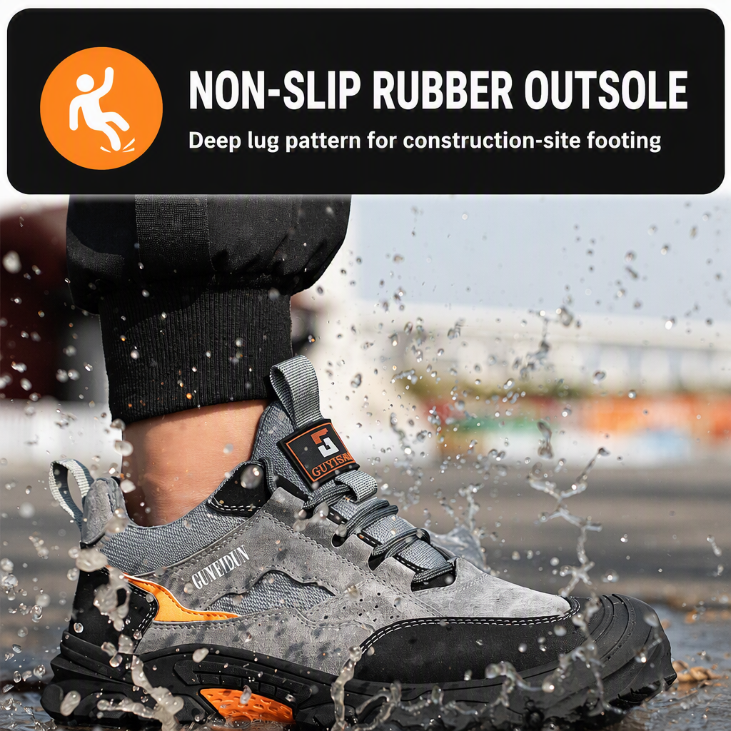 Men's Safety Shoes Puncture-proof Cowhide Upper Plastic Toe Cap Lightweight Low-top for Construction Sites