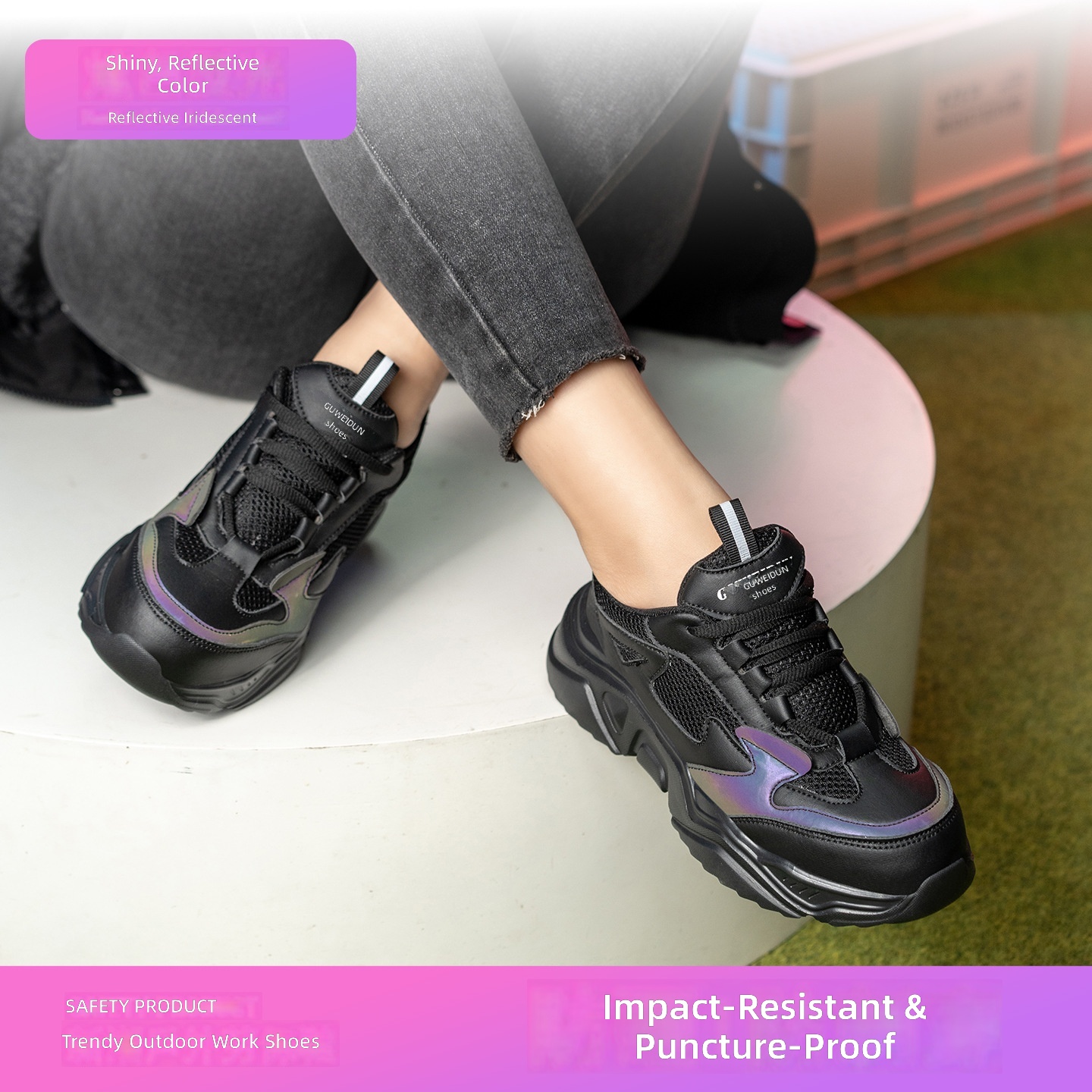 Women's Safety Shoes Steel Toe Low-top Microfiber Mesh Upper Offering Impact Puncture Resistance Lightweight Comfortable
