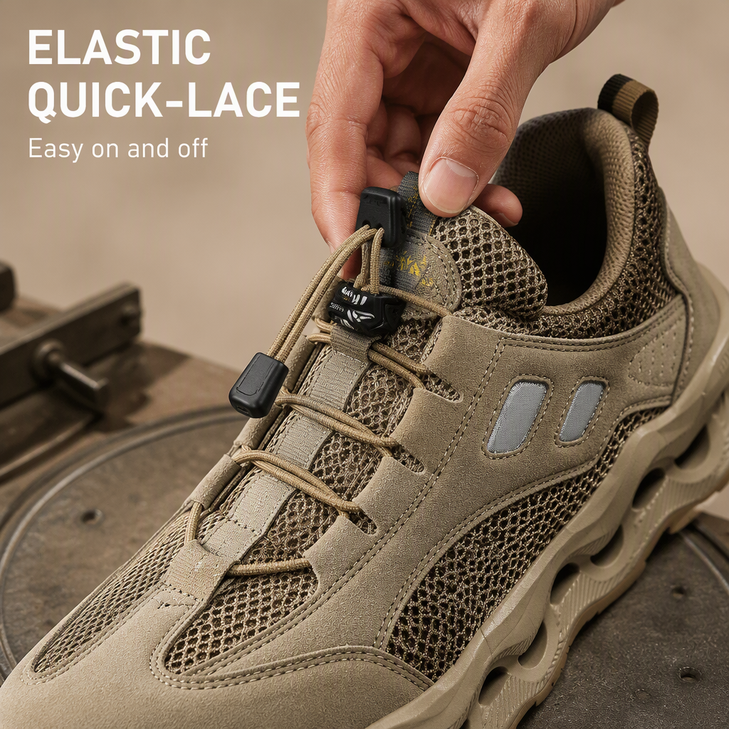 Men Steel Toe Safety Shoes Crush Resistant Puncture Proof Suede Mesh Upper EVA Sole Lightweight Construction Summer