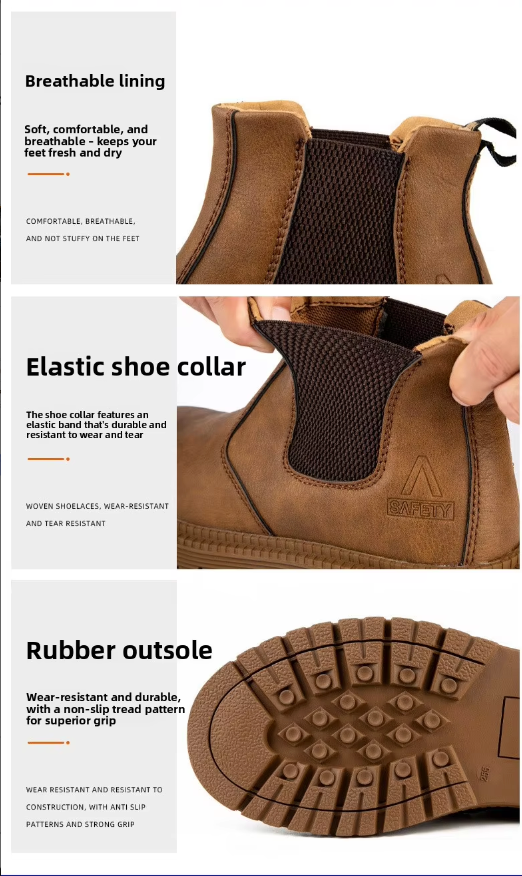 Men's Steel Toe Anti-Smashing Anti-Puncture Microfiber Leather Durable Lightweight Comfortable Breathable Safety Shoes