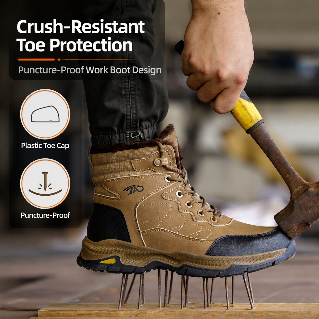 New Winter Men's High-Top Safety Shoes Microfiber Leather Crush-Resistant Puncture-Proof Waterproof Non-Slip Insulated