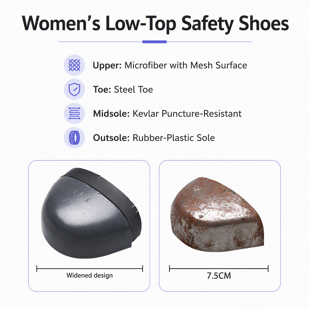 Women's Safety Shoes Steel Toe Low-top Microfiber Mesh Upper Offering Impact Puncture Resistance Lightweight Comfortable
