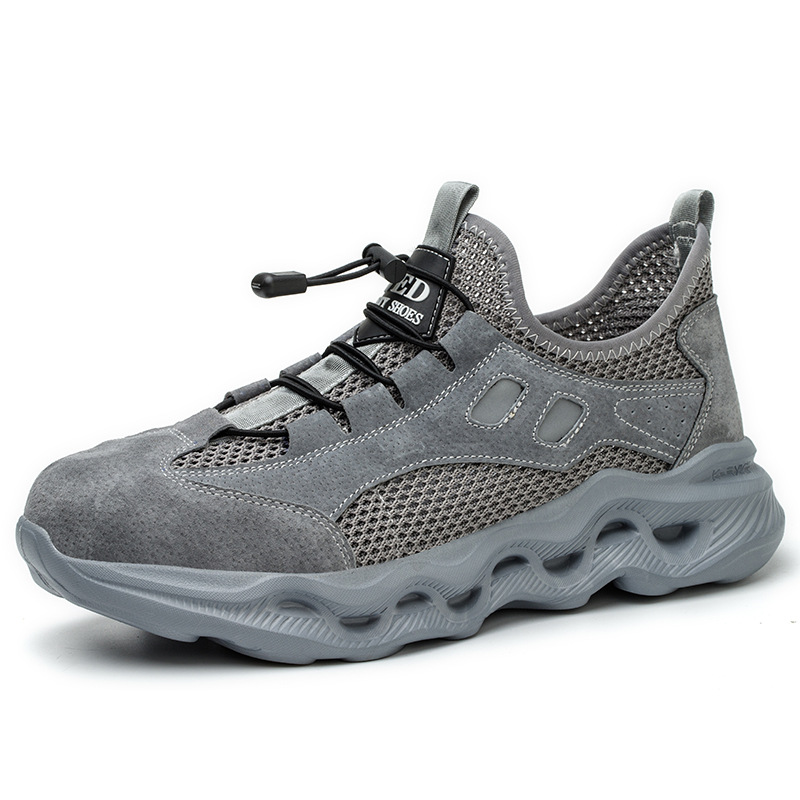 Men Steel Toe Safety Shoes Crush Resistant Puncture Proof Suede Mesh Upper EVA Sole