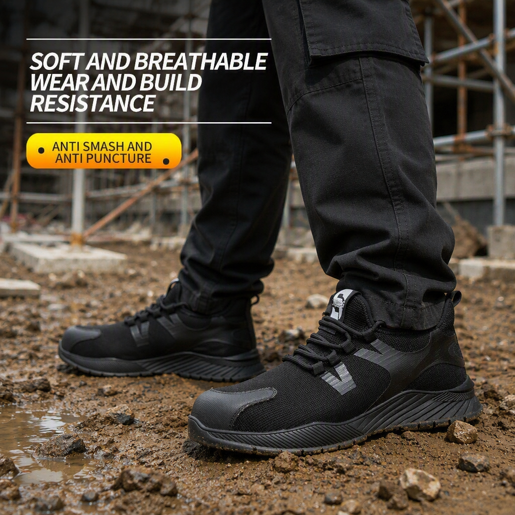 Men's Summer Safety Shoes Steel Toe Fly-knit Mesh Breathable Anti-smash Anti-puncture All Seasons