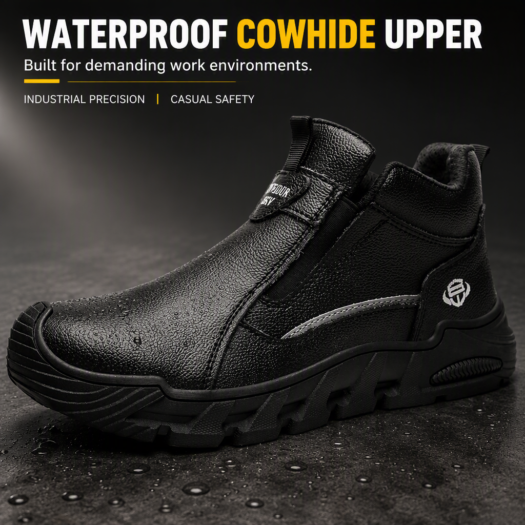 Waterproof Cowhide Upper Safety Shoes Electrician's Insulated Boots Crush-Resistant Rubber Outsole Plastic Toe Cap Men's Welding