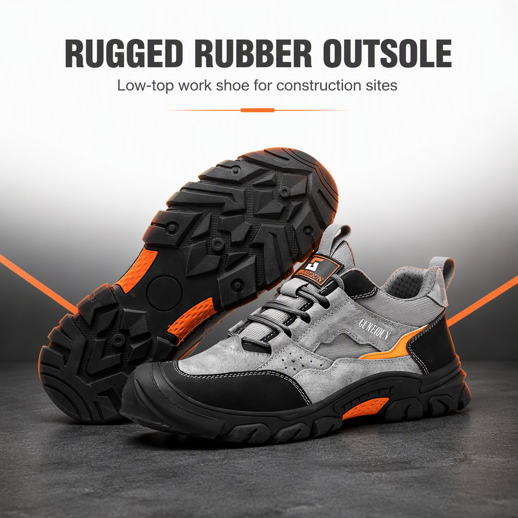 Men's Safety Shoes Puncture-proof Cowhide Upper Plastic Toe Cap Lightweight Low-top for Construction Sites