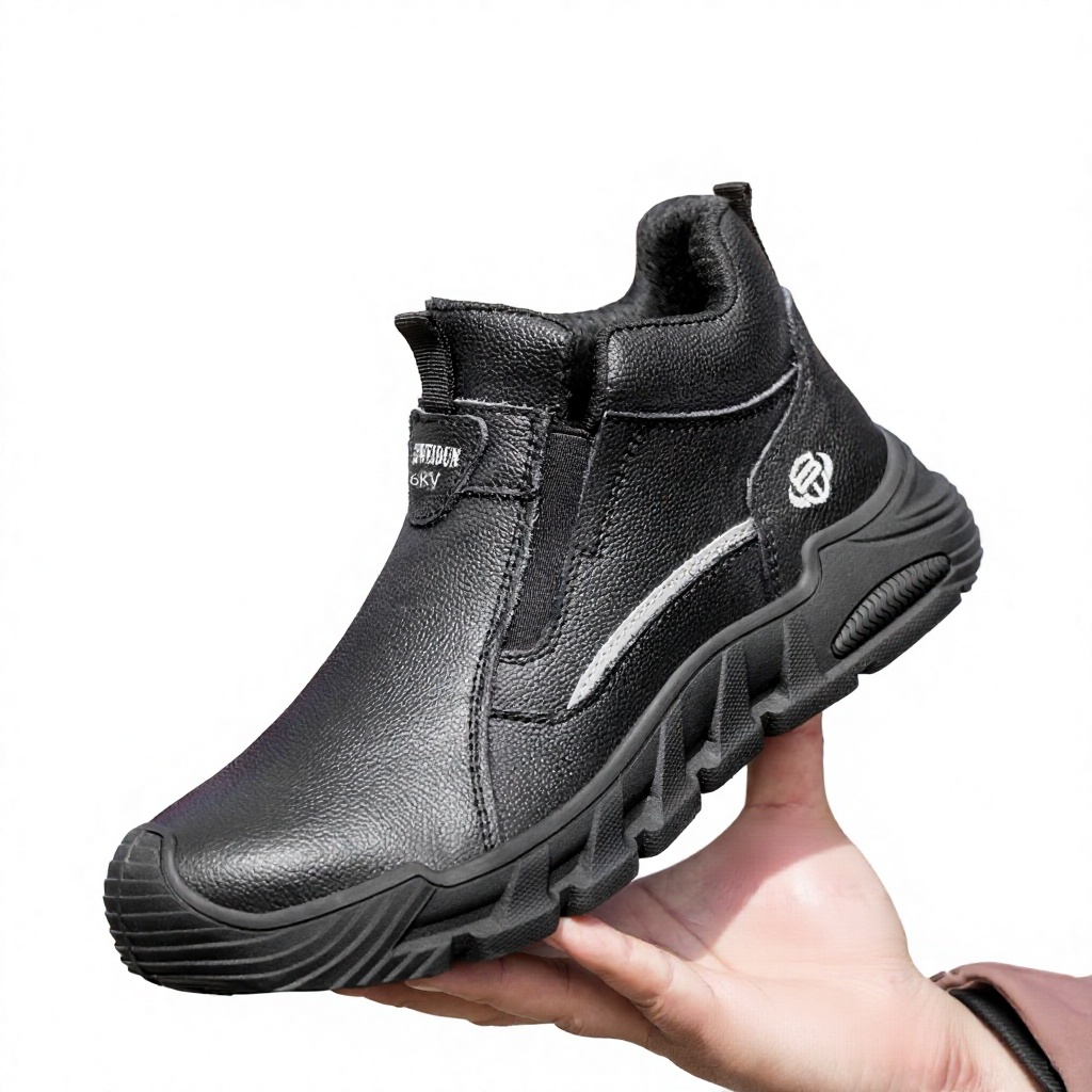 Waterproof Cowhide Upper Safety Shoes Electrician's Insulated Boots Crush-Resistant Rubber Outsole Plastic Toe Cap Men's Welding