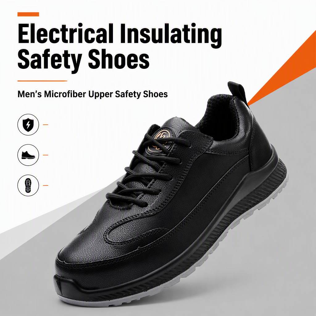 Men's Electrical Insulating Safety Shoes Plastic Steel Toe Cap Microfiber Upper Polyurethane Outsole Lightweight Impact Puncture